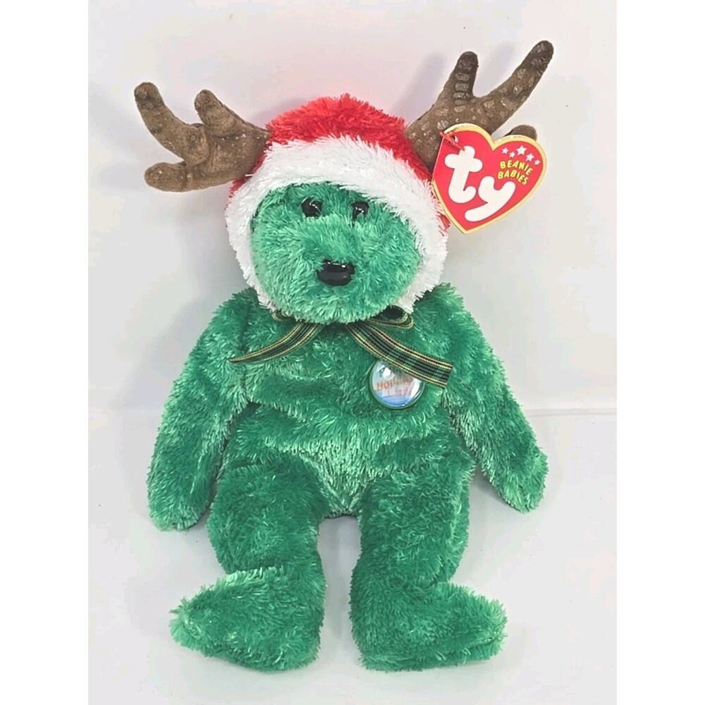 2002 Ty Beanie Baby "2002 Holiday" Retired Green Bear w/ Antlers‎ BB30